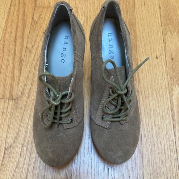 Hinge brown suede platform chunky high heel oxford size 5.5 - Picture 1 of 8